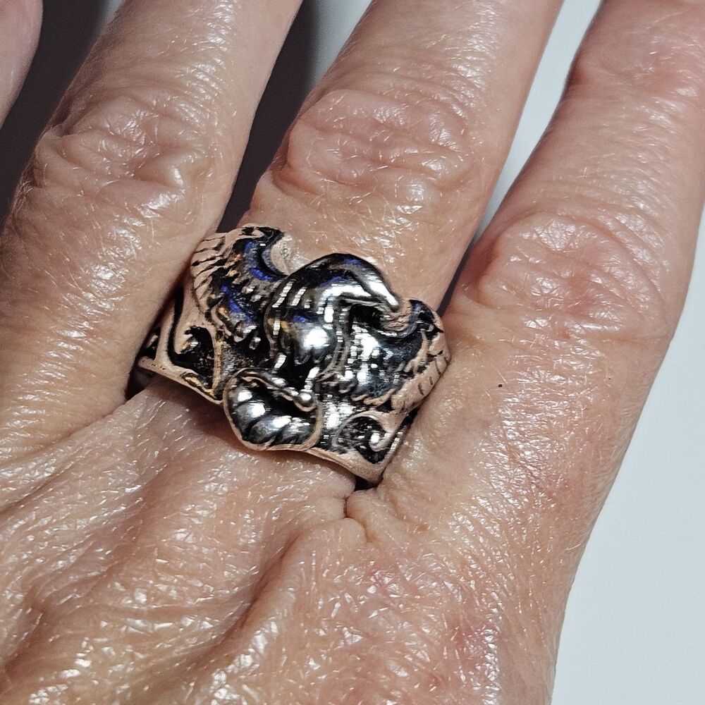 Silver Tone Flying Eagle Ring Chunky Size 9